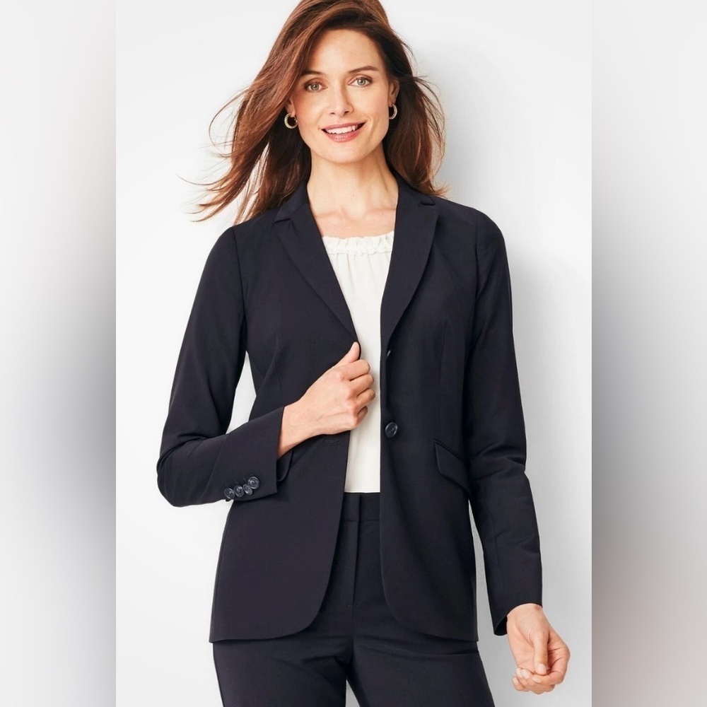 Talbots blk wool blnd 2 buttn lined blzr SZ 10P preppy dk academia office